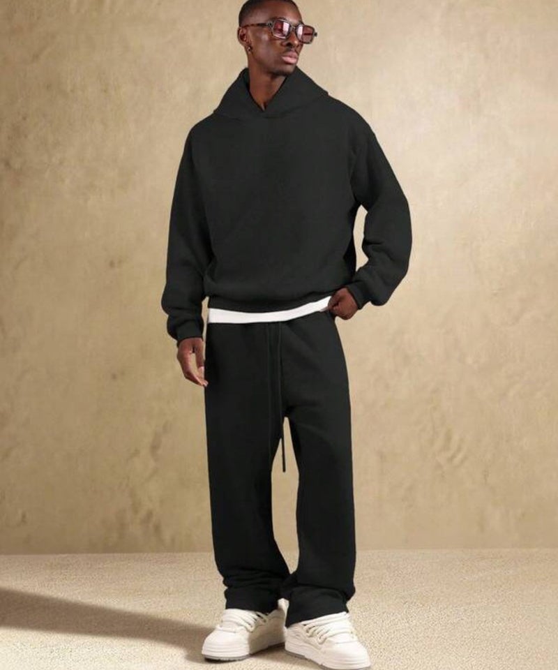 FLYNOFF Solid Black Heavyweight French Terry Relaxed Fit Sweatpants with Deep Pockets - Image 2